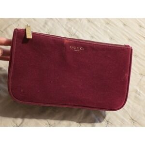 Authentic Gucci Velvet Beauty Bag Cosmetic Case Magenta Purple Gold 9.5x5.5"